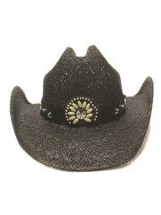 Bullhide ITCHYGOONIE 2223BL Fashion Western Straw Hat Black front view. If you need any assistance with this item or the purchase of this item please call us at five six one seven four eight eight eight zero one Monday through Saturday 10:00a.m EST to 8:00 p.m EST