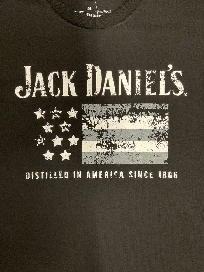 Ely Cattleman 15261452JD-89 Mens Jack Daniels Short Sleeve Flag T-Shirt Black front view. If you need any assistance with this item or the purchase of this item please call us at five six one seven four eight eight eight zero one Monday through Saturday 10:00a.m EST to 8:00 p.m EST