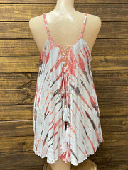 Travida 6007-846 Womens Perry Romper Earth Jagged Tie Dye back view. If you need any assistance with this item or the purchase of this item please call us at five six one seven four eight eight eight zero one Monday through Saturday 10:00a.m EST to 8:00 p.m EST