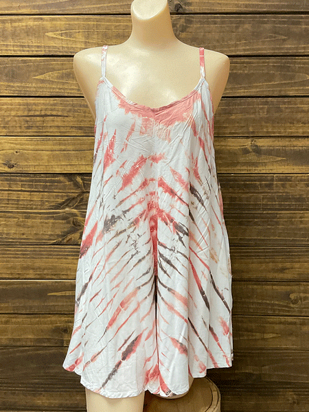 Travida 6007-846 Womens Perry Romper Earth Jagged Tie Dye front view. If you need any assistance with this item or the purchase of this item please call us at five six one seven four eight eight eight zero one Monday through Saturday 10:00a.m EST to 8:00 p.m EST