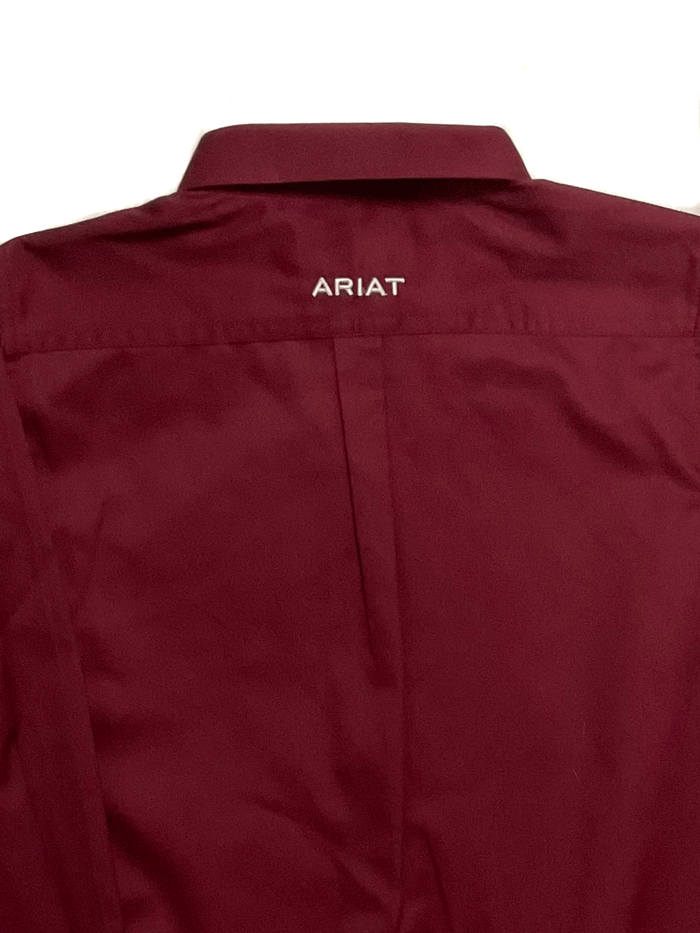 Ariat 10030163 Kids Team Logo Twill Classic Fit Shirt Burgundy front and side view. If you need any assistance with this item or the purchase of this item please call us at five six one seven four eight eight eight zero one Monday through Saturday 10:00a.m EST to 8:00 p.m EST