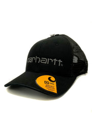 Carhartt 101195-001 Canvas Mesh Back Logo Graphic Cap Black side / front view. If you need any assistance with this item or the purchase of this item please call us at five six one seven four eight eight eight zero one Monday through Saturday 10:00a.m EST to 8:00 p.m EST