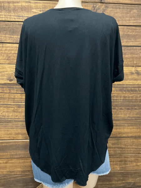 Panhandle WLWT21R1VN Ladies Solid Surplice Foldover Top Black back view