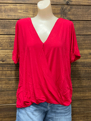 Panhandle WLWT21R1V9 Ladies Solid Surplice Foldover Top Red front view