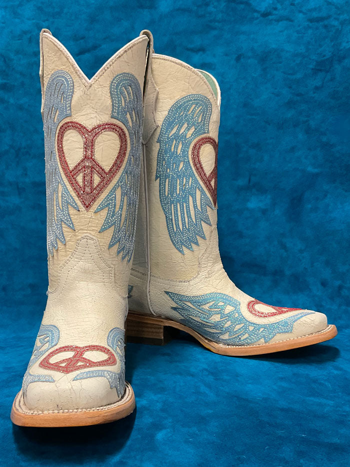 Corral T0147 Teen Glitter Heart Square J.C. And Western® – Toe Wings Wear White Boot