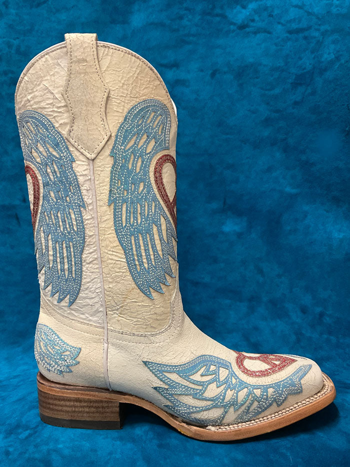 Boot Western® T0147 Toe Corral – Wear Square J.C. Wings Glitter Heart And White Teen
