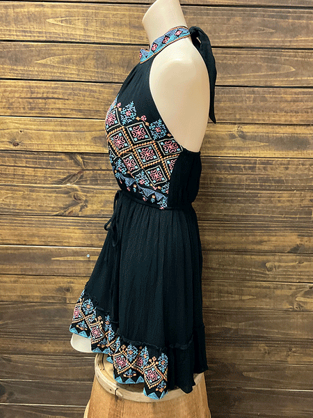Andree by Unit 94477 Womens Savanna Jane Halter Dress Embroidery Black side view. If you need any assistance with this item or the purchase of this item please call us at five six one seven four eight eight eight zero one Monday through Saturday 10:00a.m EST to 8:00 p.m EST