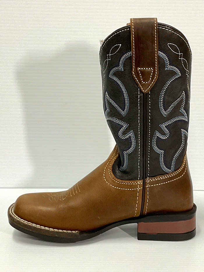 Roper 09-018-0911-2409BR Kids Monterey Boot Burnished Leather Brown front and side view. If you need any assistance with this item or the purchase of this item please call us at five six one seven four eight eight eight zero one Monday through Saturday 10:00a.m EST to 8:00 p.m EST
