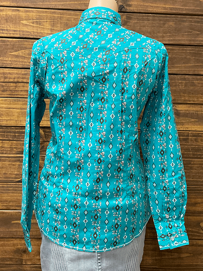 Panhandle R4S3255 Womens Long Sleeve Snap Print Shirt Peacock front view. If you need any assistance with this item or the purchase of this item please call us at five six one seven four eight eight eight zero one Monday through Saturday 10:00a.m EST to 8:00 p.m EST