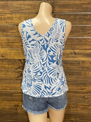 Santiki 6239-1032 Womens Sleeveless Tomi Top Blue Jungle Burst back view. If you need any assistance with this item or the purchase of this item please call us at five six one seven four eight eight eight zero one Monday through Saturday 10:00a.m EST to 8:00 p.m EST