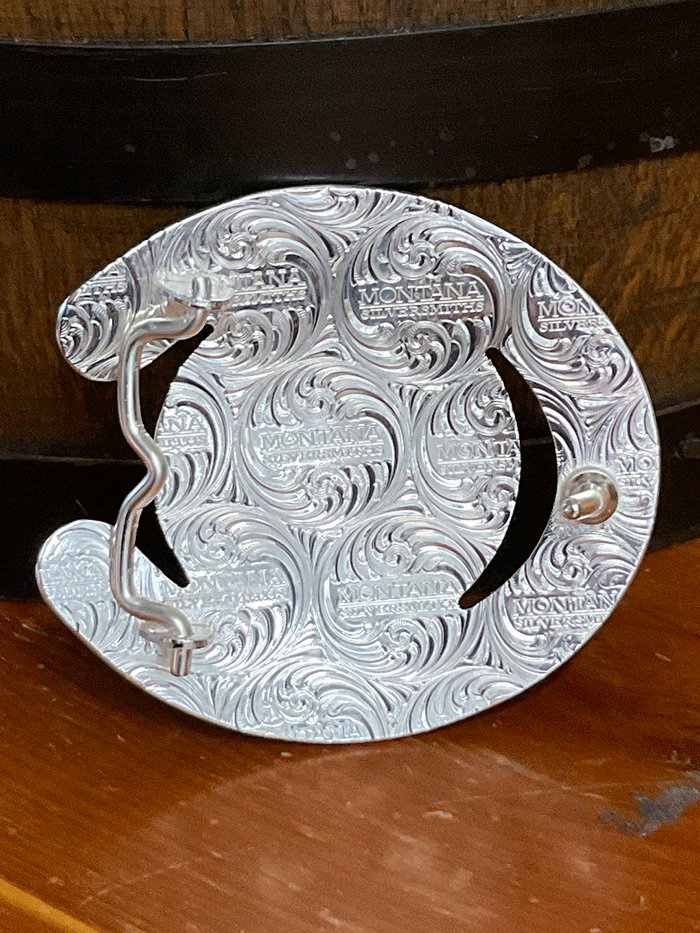 Montana Silversmiths 61375-878 Crossed Pistols Buckle Silver front view. If you need any assistance with this item or the purchase of this item please call us at five six one seven four eight eight eight zero one Monday through Saturday 10:00a.m EST to 8:00 p.m EST