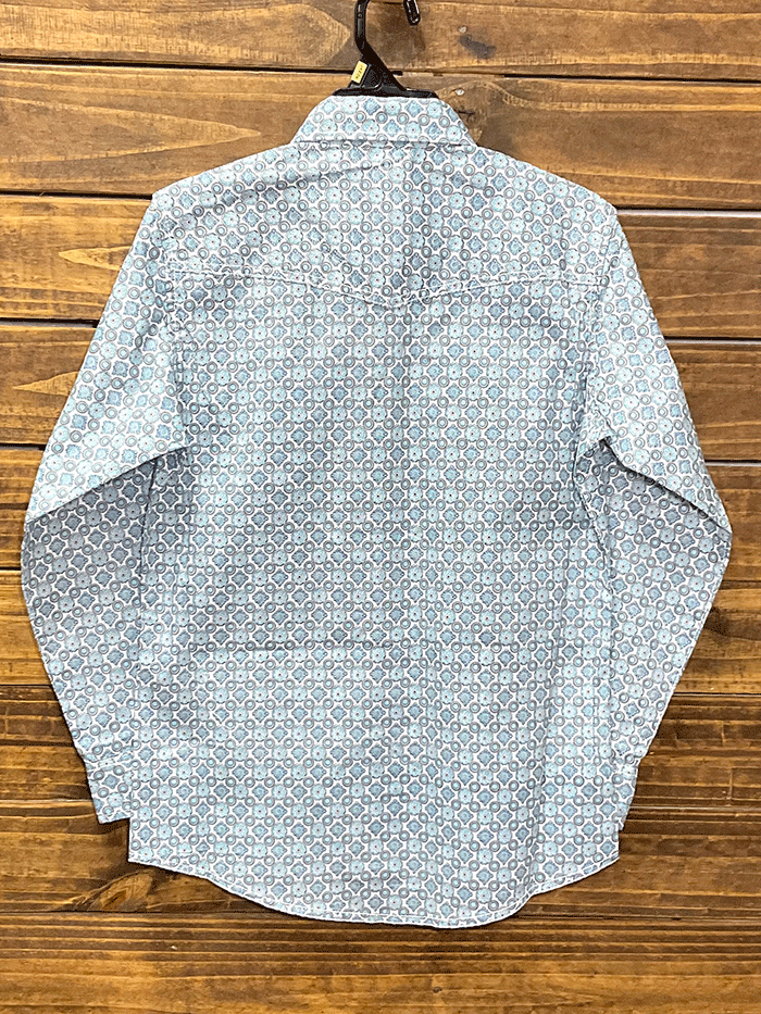 Wrangler 112314974 Kids 20X Advanced Comfort Western Print Shirt Teal front view. If you need any assistance with this item or the purchase of this item please call us at five six one seven four eight eight eight zero one Monday through Saturday 10:00a.m EST to 8:00 p.m EST