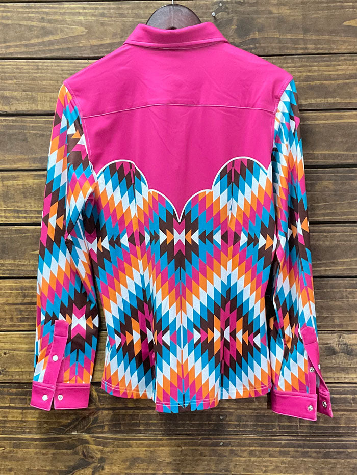 Ranch Dress'n DAKOTA womens Performance Rodeo Shirt Pink / Multicolor Front View. If you need any assistance with this item or the purchase of this item please call us at five six one seven four eight eight eight zero one Monday through Saturday 10:00a.m EST to 8:00 p.m EST