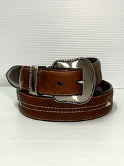 Vintage Bison VB-6273 Mens Blackjack Leather Belt Saddle front view. If you need any assistance with this item or the purchase of this item please call us at five six one seven four eight eight eight zero one Monday through Saturday 10:00a.m EST to 8:00 p.m EST