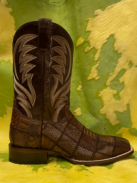 Mens Python Check Square Toe Boot Brown side view. If you need any assistance with this item or the purchase of this item please call us at five six one seven four eight eight eight zero one Monday through Saturday 10:00a.m EST to 8:00 p.m EST