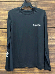 Salt Life SLM6215 Mens Live Salty Amerishield Long Sleeve Performance Tee Black front view. If you need any assistance with this item or the purchase of this item please call us at five six one seven four eight eight eight zero one Monday through Saturday 10:00a.m EST to 8:00 p.m EST