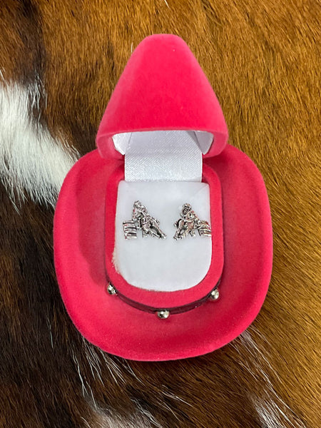 Western Express JE140 Barrel Racer Earrings In Cowboy Hat Gift Box - D