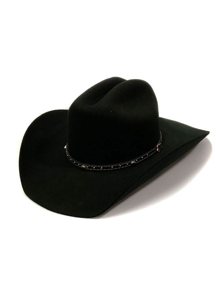 Justin JF0242BKJR40 Youth 2X Blackhills Felt Hat Black side / front view. If you need any assistance with this item or the purchase of this item please call us at five six one seven four eight eight eight zero one Monday through Saturday 10:00a.m EST to 8:00 p.m EST