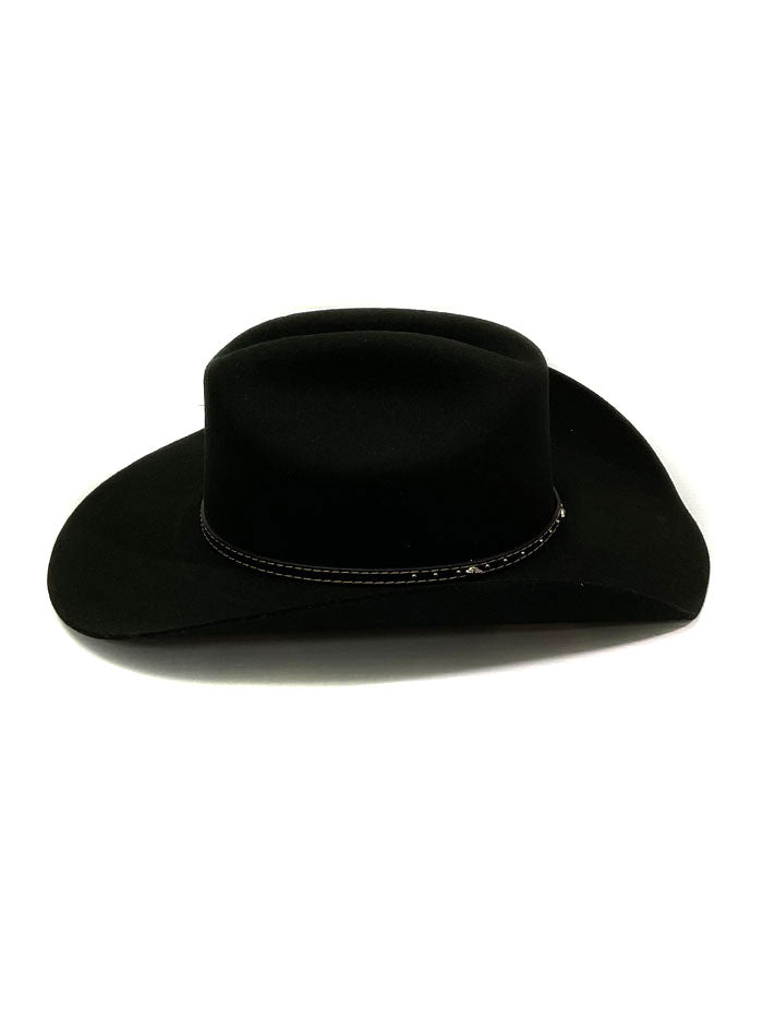 Justin JF0242BKJR40 Youth 2X Blackhills Felt Hat Black side / front view. If you need any assistance with this item or the purchase of this item please call us at five six one seven four eight eight eight zero one Monday through Saturday 10:00a.m EST to 8:00 p.m EST