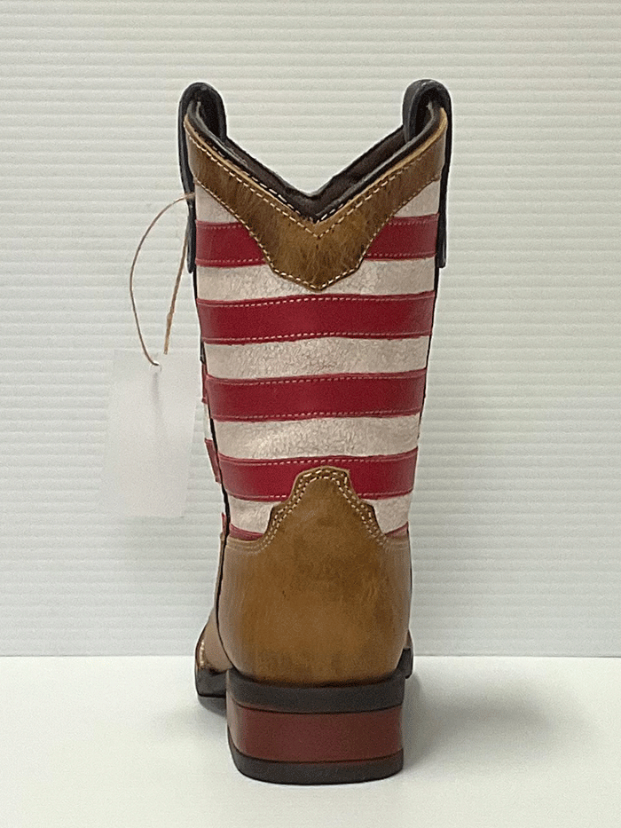 Roper 09-018-0912-2567 Kids Patriotism Tan Oiled Leather Vamp Boot Brown side view. If you need any assistance with this item or the purchase of this item please call us at five six one seven four eight eight eight zero one Monday through Saturday 10:00a.m EST to 8:00 p.m EST