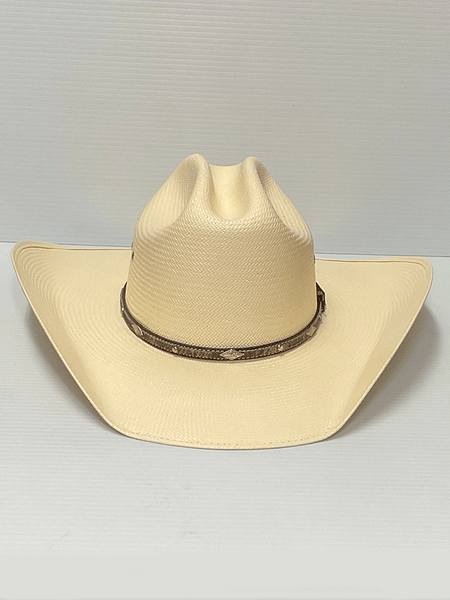 Larry Mahan MS2442BRNX4008 10X Brindle 4 INCH BRIM Straw Hat Natural front view. If you need any assistance with this item or the purchase of this item please call us at five six one seven four eight eight eight zero one Monday through Saturday 10:00a.m EST to 8:00 p.m EST