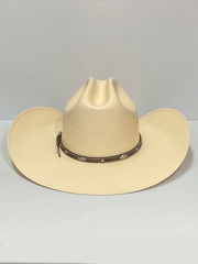 Larry Mahan MS2442BRNX4008 10X Brindle 4 INCH BRIM Straw Hat Natural back view. If you need any assistance with this item or the purchase of this item please call us at five six one seven four eight eight eight zero one Monday through Saturday 10:00a.m EST to 8:00 p.m EST