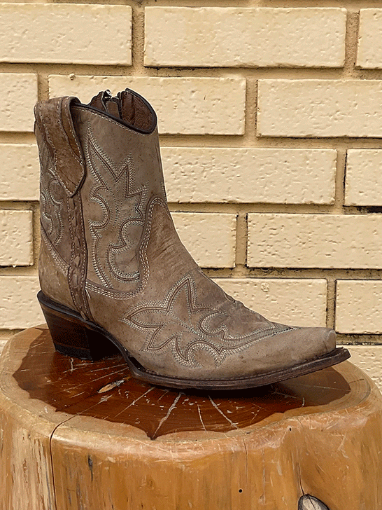Circle G L5915 Ladies Embroidery & Zipper Ankle Boot Orix front-side view. If you need any assistance with this item or the purchase of this item please call us at five six one seven four eight eight eight zero one Monday through Saturday 10:00a.m EST to 8:00 p.m EST