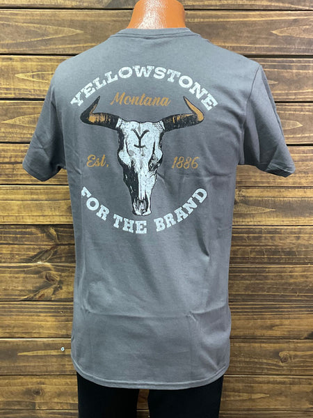 Changes 66-331-183 Mens Yellowstone Cattle Skull T-Shirt Charcoal back view. If you need any assistance with this item or the purchase of this item please call us at five six one seven four eight eight eight zero one Monday through Saturday 10:00a.m EST to 8:00 p.m EST