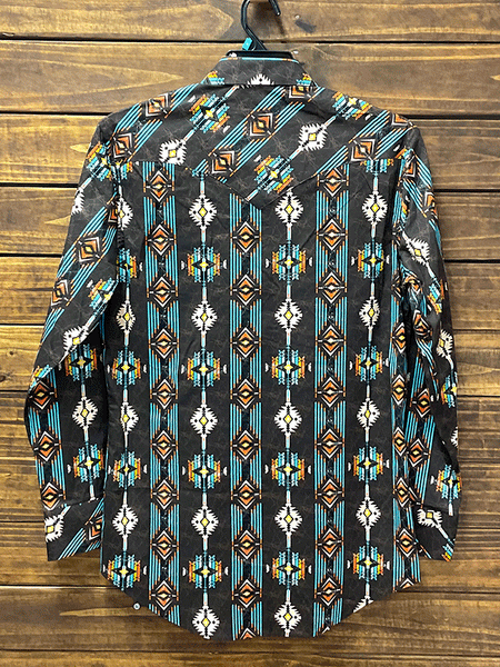 Rock & Roll Denim B2S3321 Mens Long Sleeve Aztec Print Snap Shirt Brown back view