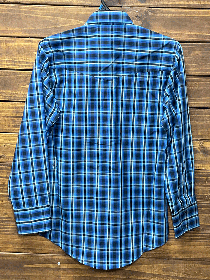 Wrangler 112317879 Mens Silver Edition Long Sleeve Plaid Shirt Blue front view. If you need any assistance with this item or the purchase of this item please call us at five six one seven four eight eight eight zero one Monday through Saturday 10:00a.m EST to 8:00 p.m EST