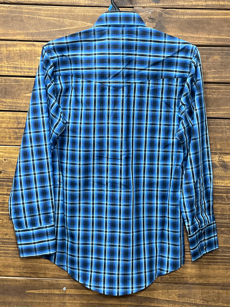 Wrangler 112317879 Mens Silver Edition Long Sleeve Plaid Shirt Blue back view. If you need any assistance with this item or the purchase of this item please call us at five six one seven four eight eight eight zero one Monday through Saturday 10:00a.m EST to 8:00 p.m EST