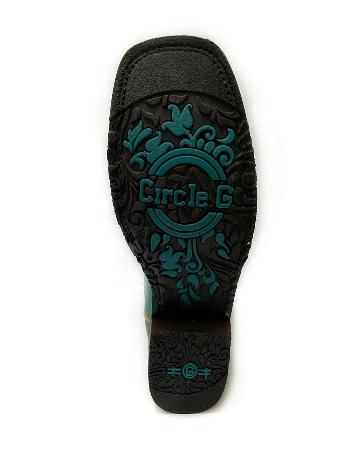 Circle G L5750 Ladies Embroidery Rubber Sole Boot Turquoise front side view. If you need any assistance with this item or the purchase of this item please call us at five six one seven four eight eight eight zero one Monday through Saturday 10:00a.m EST to 8:00 p.m EST