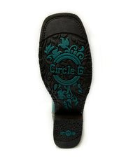 Circle G L5750 Ladies Embroidery Rubber Sole Boot Turquoise sole view. If you need any assistance with this item or the purchase of this item please call us at five six one seven four eight eight eight zero one Monday through Saturday 10:00a.m EST to 8:00 p.m EST