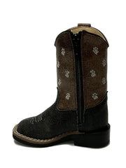 Old West VB1076 Kids Western Boot Black inner side view of zipper. If you need any assistance with this item or the purchase of this item please call us at five six one seven four eight eight eight zero one Monday through Saturday 10:00a.m EST to 8:00 p.m EST