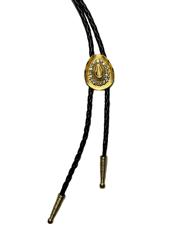 Western Express BT-5948-G Bolo Tie Hat With Austrian Crytals Gold front view. If you need any assistance with this item or the purchase of this item please call us at five six one seven four eight eight eight zero one Monday through Saturday 10:00a.m EST to 8:00 p.m EST