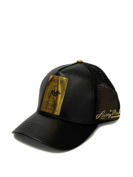 Larry Mahan MCBCLGGD El Gallo Gold Mesh Back Cap Black side/ fropnt view. If you need any assistance with this item or the purchase of this item please call us at five six one seven four eight eight eight zero one Monday through Saturday 10:00a.m EST to 8:00 p.m EST