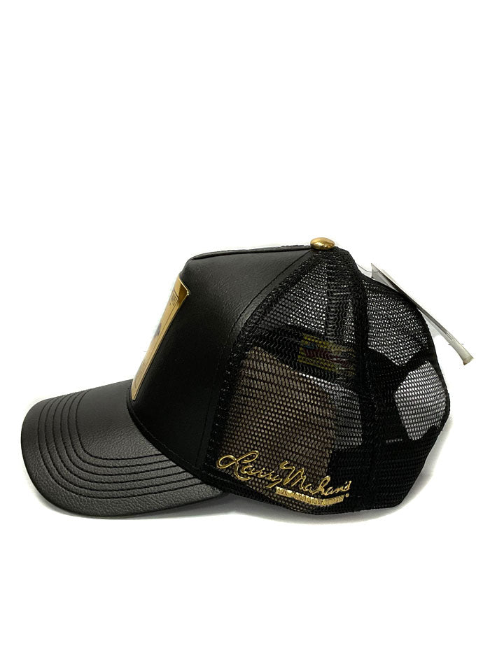 Larry Mahan MCBCLGGD El Gallo Gold Mesh Back Cap Black side/ fropnt view. If you need any assistance with this item or the purchase of this item please call us at five six one seven four eight eight eight zero one Monday through Saturday 10:00a.m EST to 8:00 p.m EST