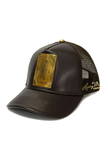 Larry Mahan MCBCLDGD El Diablito Gold Mesh Back Cap Brown side/front view. If you need any assistance with this item or the purchase of this item please call us at five six one seven four eight eight eight zero one Monday through Saturday 10:00a.m EST to 8:00 p.m EST