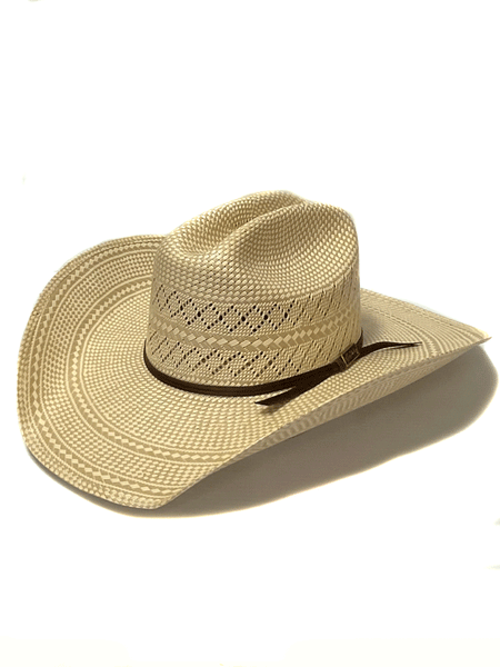 Larry Mahan MSL342COWX4414 10X COWBOY Straw Hat Ivory Tan side and front view. If you need any assistance with this item or the purchase of this item please call us at five six one seven four eight eight eight zero one Monday through Saturday 10:00a.m EST to 8:00 p.m EST