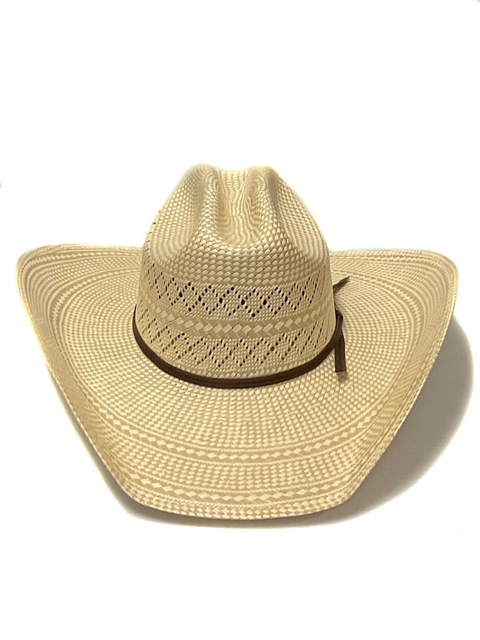 Larry Mahan MSL342COWX4414 10X COWBOY Straw Hat Ivory Tan side and front view. If you need any assistance with this item or the purchase of this item please call us at five six one seven four eight eight eight zero one Monday through Saturday 10:00a.m EST to 8:00 p.m EST