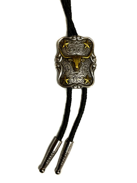 Double S 22822 Longhorn Star Bolo Tie Silver And Gold front view close up