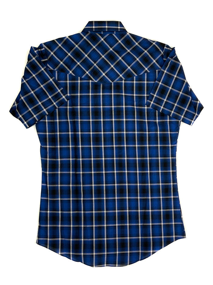 Ely Cattleman E1F202607-NV Mens Short Sleeve Plaid Shirt Navy front view. If you need any assistance with this item or the purchase of this item please call us at five six one seven four eight eight eight zero one Monday through Saturday 10:00a.m EST to 8:00 p.m EST 