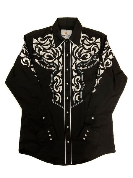 Rangers 141CA01 Mens Western Shirt Black front view. If you need any assistance with this item or the purchase of this item please call us at five six one seven four eight eight eight zero one Monday through Saturday 10:00a.m EST to 8:00 p.m EST