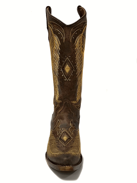 Circle G L5852 Ladies Inlay And Feather Embroidered Boots Brown front view. If you need any assistance with this item or the purchase of this item please call us at five six one seven four eight eight eight zero one Monday through Saturday 10:00a.m EST to 8:00 p.m EST