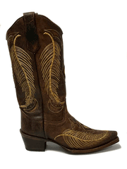 Circle G L5852 Ladies Inlay And Feather Embroidered Boots Brown side view. If you need any assistance with this item or the purchase of this item please call us at five six one seven four eight eight eight zero one Monday through Saturday 10:00a.m EST to 8:00 p.m EST