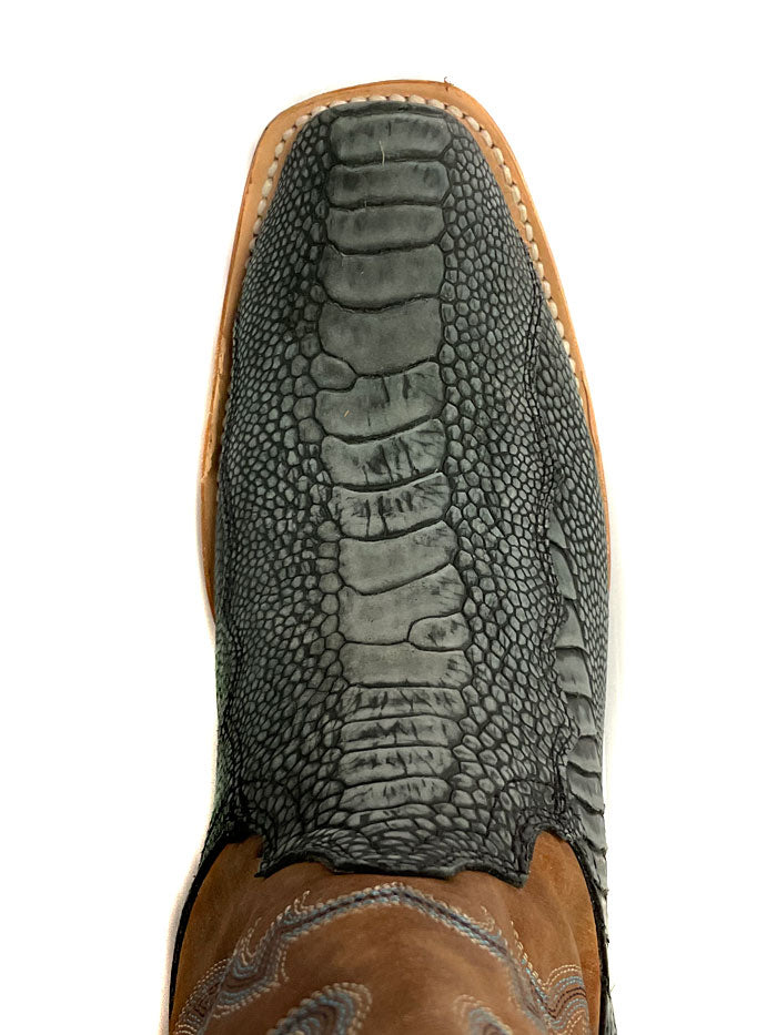 Corral A4294 Mens Ostrich Leg Embroiery Blue And Sand side and front view. If you need any assistance with this item or the purchase of this item please call us at five six one seven four eight eight eight zero one Monday through Saturday 10:00a.m EST to 8:00 p.m EST