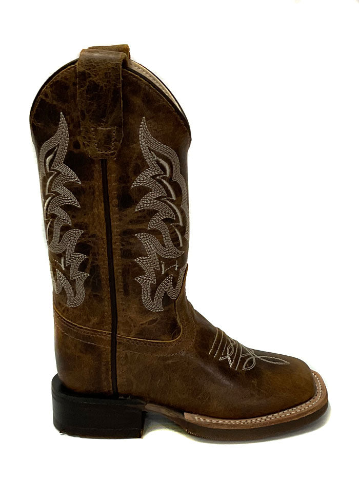 Old West BSC1979 Kids Western Boot Brown side and front view. If you need any assistance with this item or the purchase of this item please call us at five six one seven four eight eight eight zero one Monday through Saturday 10:00a.m EST to 8:00 p.m EST