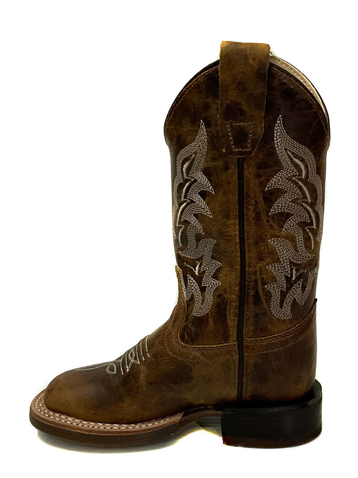 Old West BSC1979 Kids Western Boot Brown side and front view. If you need any assistance with this item or the purchase of this item please call us at five six one seven four eight eight eight zero one Monday through Saturday 10:00a.m EST to 8:00 p.m EST