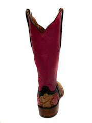 Black Jack LHT-205 Womens Handtooled Flowers Boots Multicolored Pink Vintaged back view. If you need any assistance with this item or the purchase of this item please call us at five six one seven four eight eight eight zero one Monday through Saturday 10:00a.m EST to 8:00 p.m EST