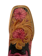 Black Jack LHT-205 Womens Handtooled Flowers Boots Multicolored Pink Vintaged toe view. If you need any assistance with this item or the purchase of this item please call us at five six one seven four eight eight eight zero one Monday through Saturday 10:00a.m EST to 8:00 p.m EST